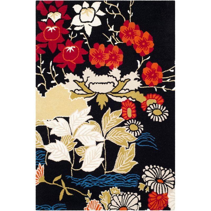 Black and Multicolor Hand-Tufted Wool 4' x 6' Area Rug