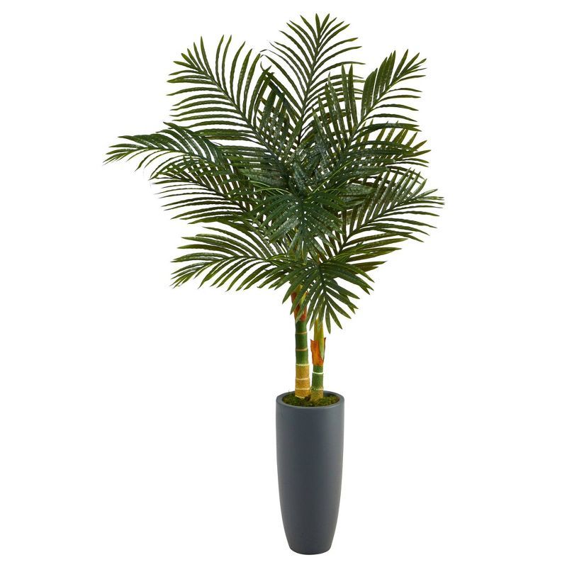 Tropic Breeze 63" Golden Palm Fronds Artificial Floor Plant in Gray Planter