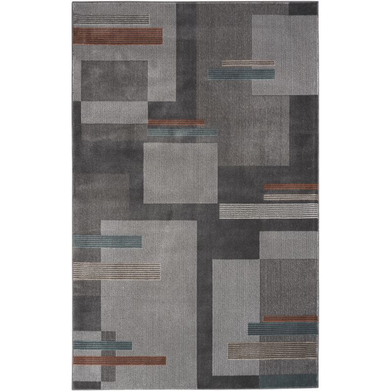 Thalia Geometric Grey Multicolor Easy-Care Synthetic Area Rug 6' x 9'