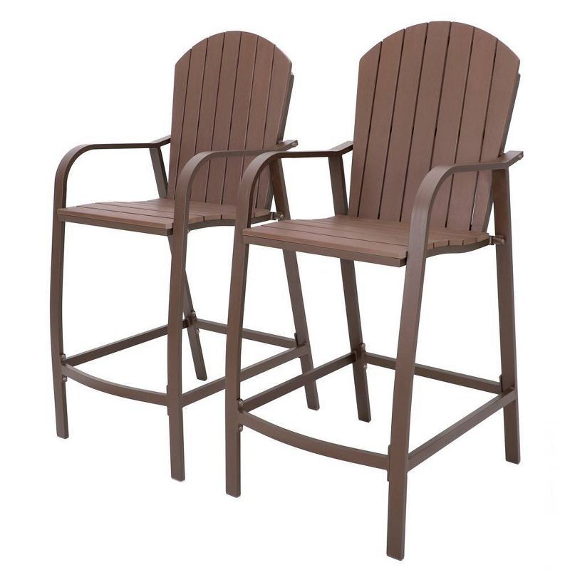 Brown Aluminum Frame Outdoor Counter Height Bar Stools, Set of 2