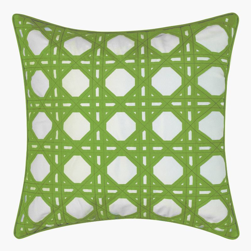 Green and White Embroidered Geometric Square Throw Pillow