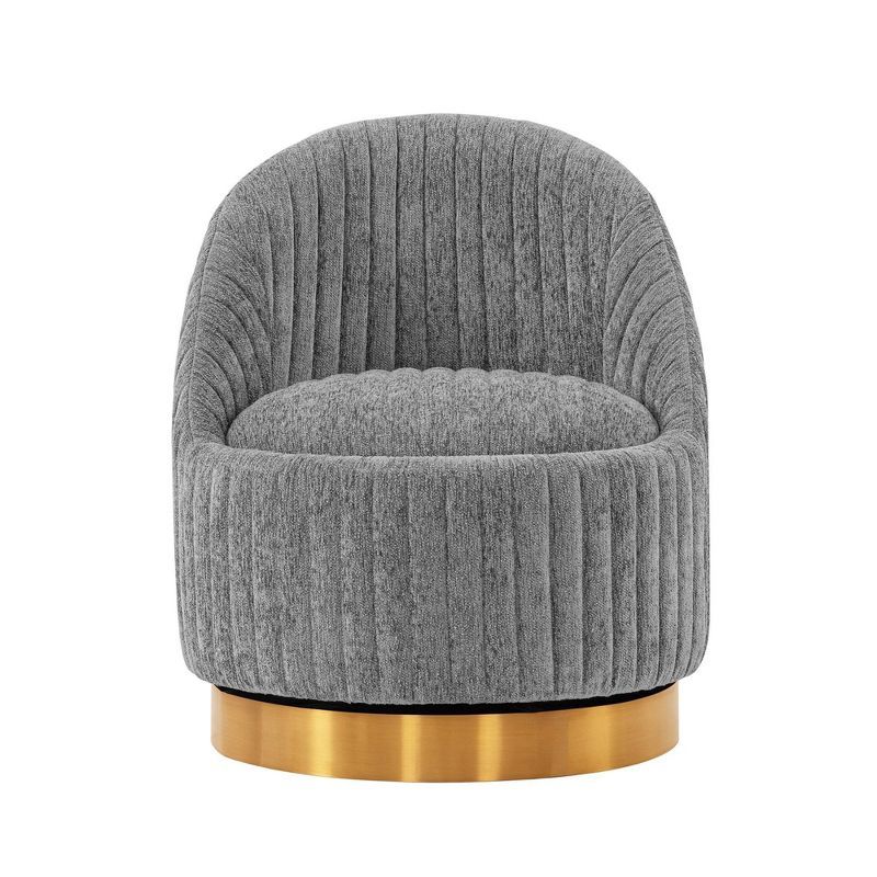 Gray Boucle Upholstered Swivel Accent Chair with Gold Base