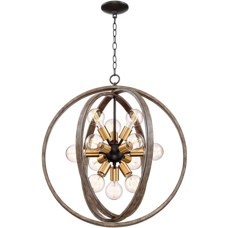 Stedman Brass and Wood Grain Sputnik Chandelier