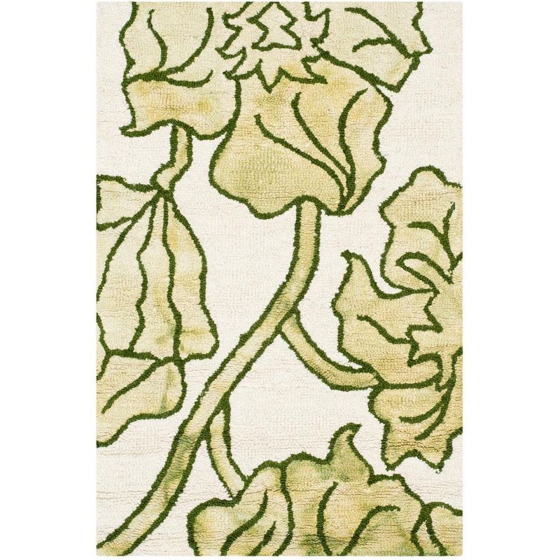 Ivory and Light Green Hand-Tufted Wool Area Rug