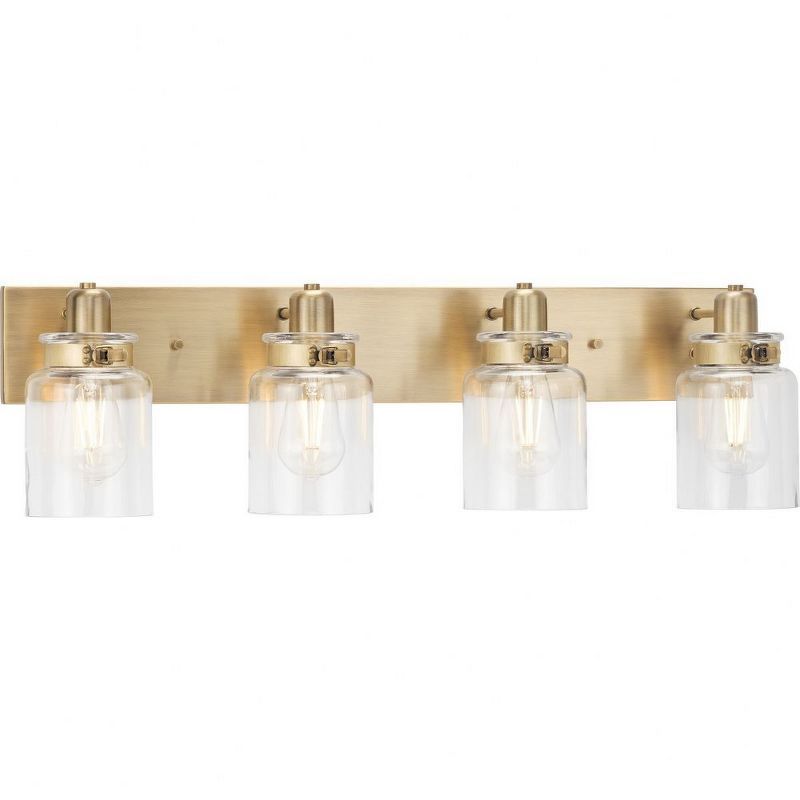 Calhoun 4-Light Vintage Brass and Clear Glass Bath Vanity Light