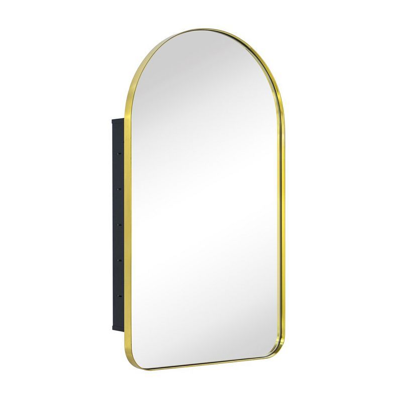 Brushed Gold Arched Metal Framed Recessed Medicine Cabinet with Mirror