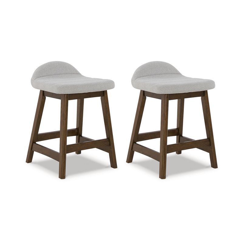 Light Gray and Brown Wood Backless Counter Stools, Set of 2