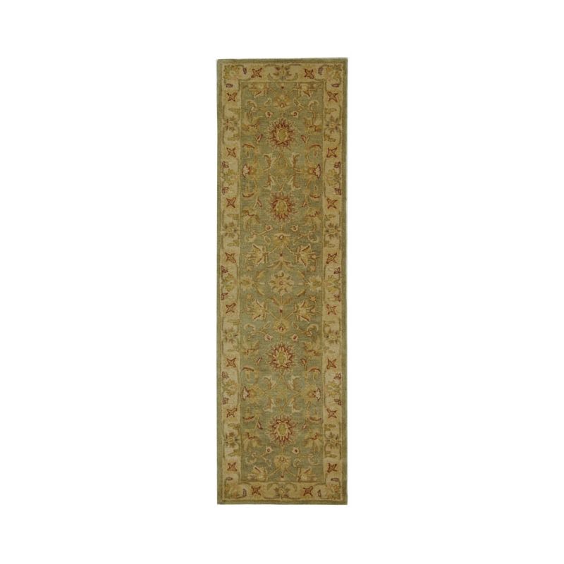 Handmade Green and Gold Wool Persian Runner Rug