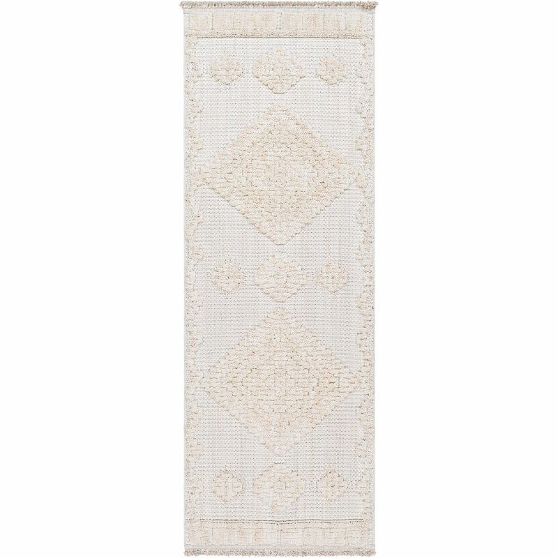 Rosales Cream Geometric High-Low Shag Runner Rug