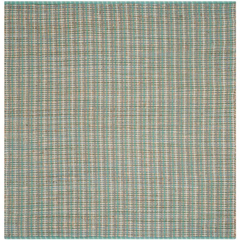 Coastal Charm Green Stripe Square Cotton & Jute 6' Area Rug
