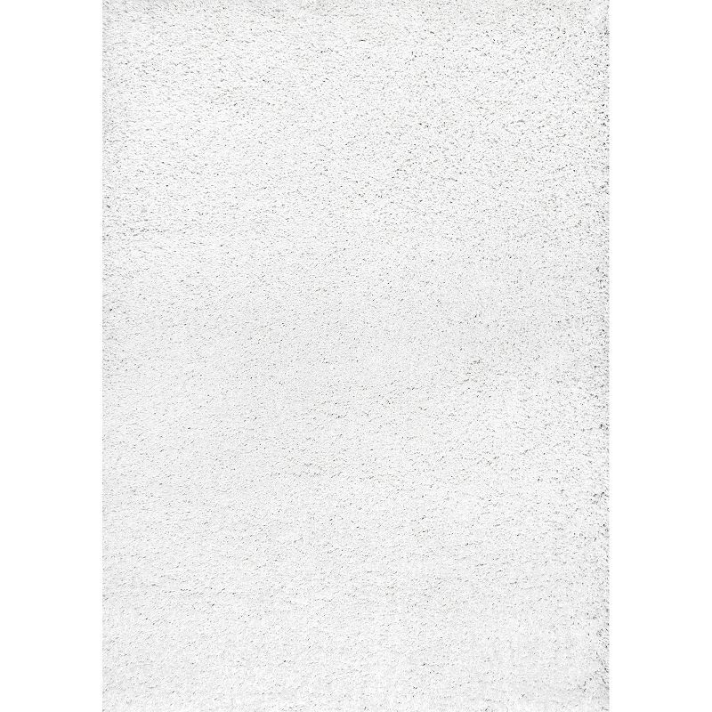 Plush White Square Synthetic Shag Area Rug, 52" x 24"