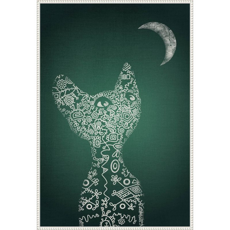 Emerald Abstract Cat and Moon Beaded Canvas Wall Art