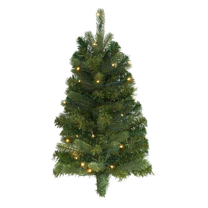 2-Foot Green Pine Flat Back Artificial Christmas Tree with LED Lights