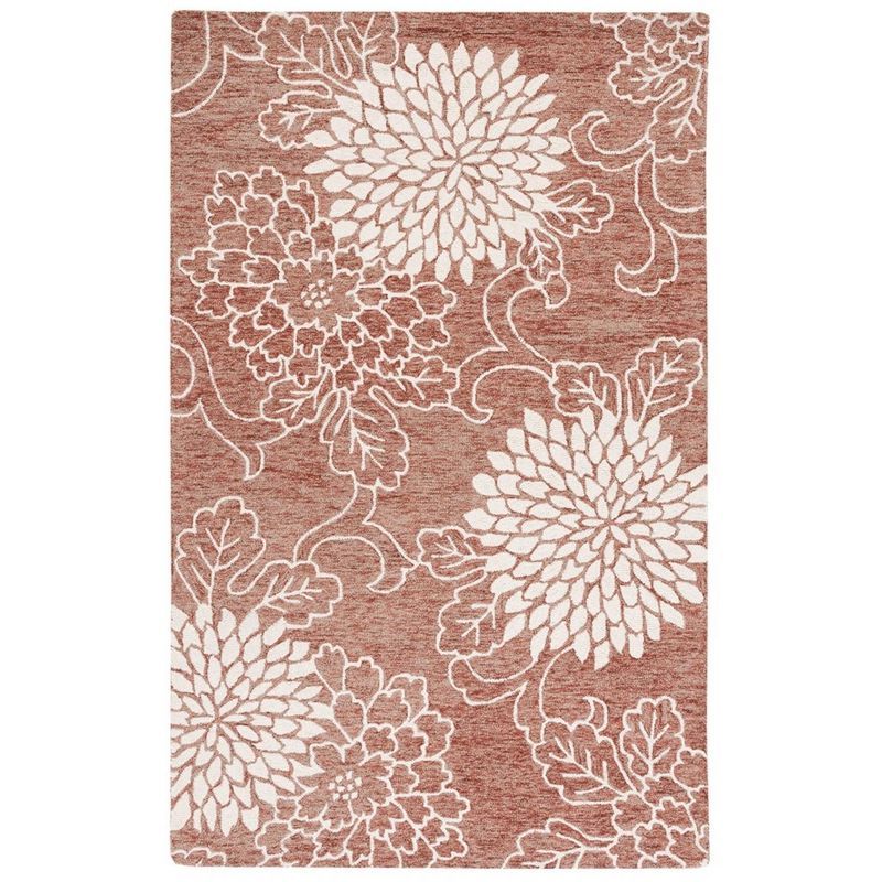 Handmade Brown and Ivory Floral Wool Area Rug, 5' x 8'