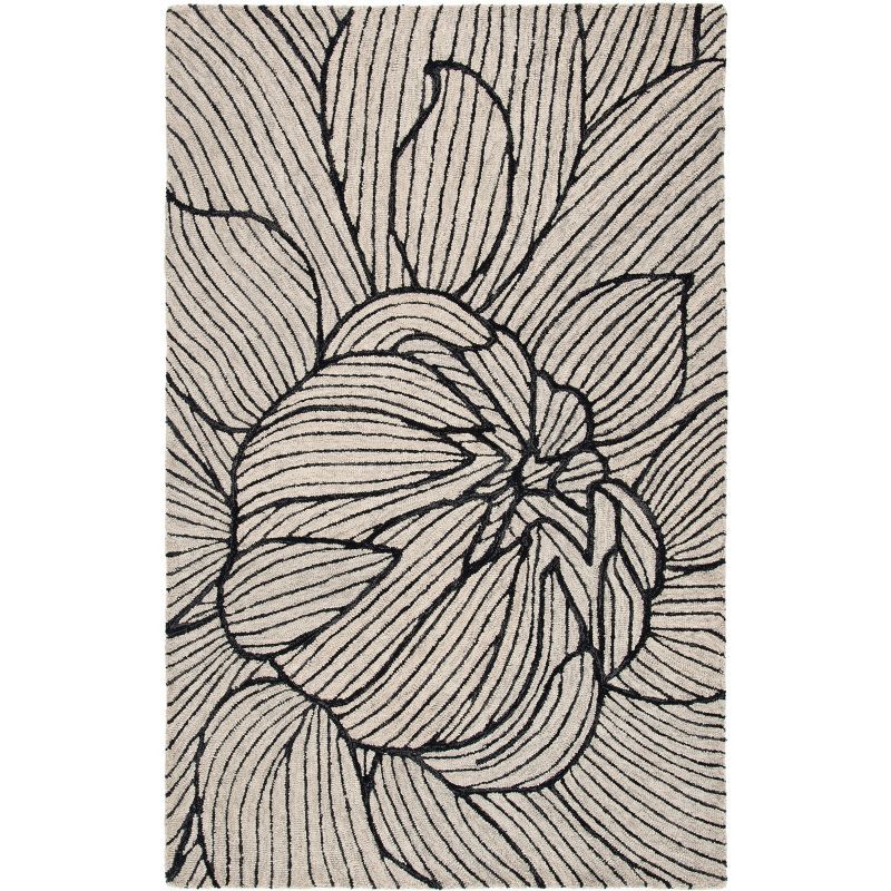 Hand-Tufted Metro Elegance Floral Black Wool 6' Square Rug