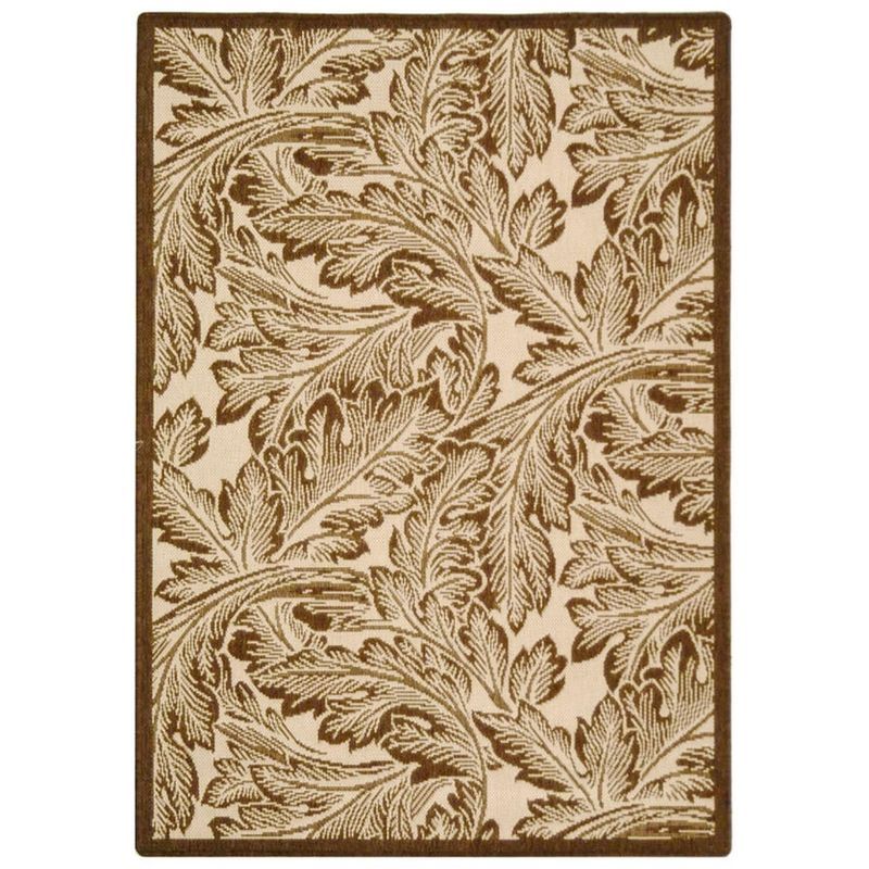 Natural Brown Floral Print Outdoor Area Rug