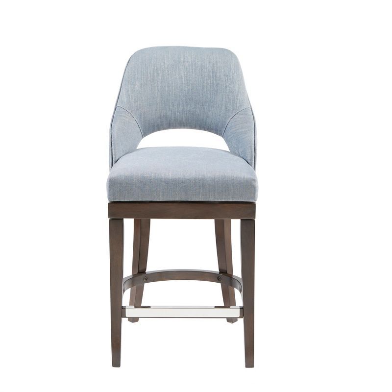 Transitional Blue Swivel Counter Stool with Silver Kick Plate