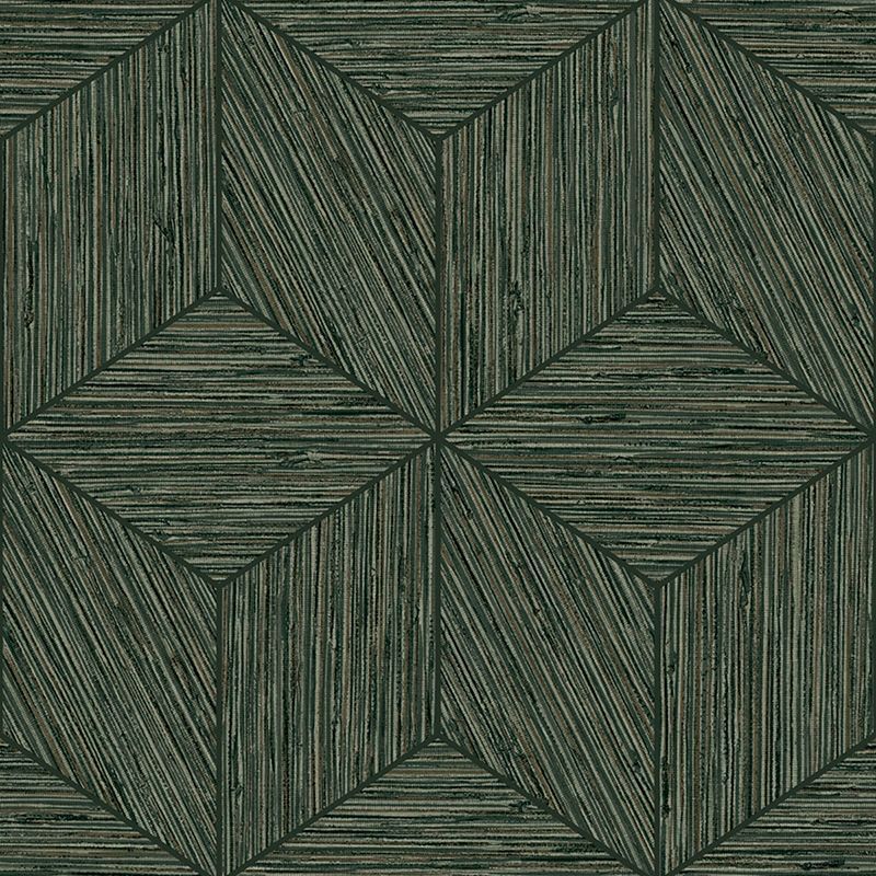 Pine Green Geometric Grasscloth Self-Adhesive Wallpaper