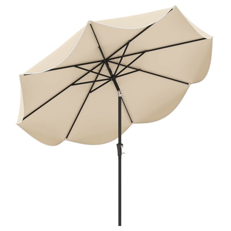 Beige 9 ft Crank Tilt Patio Umbrella with Ruffled Edges