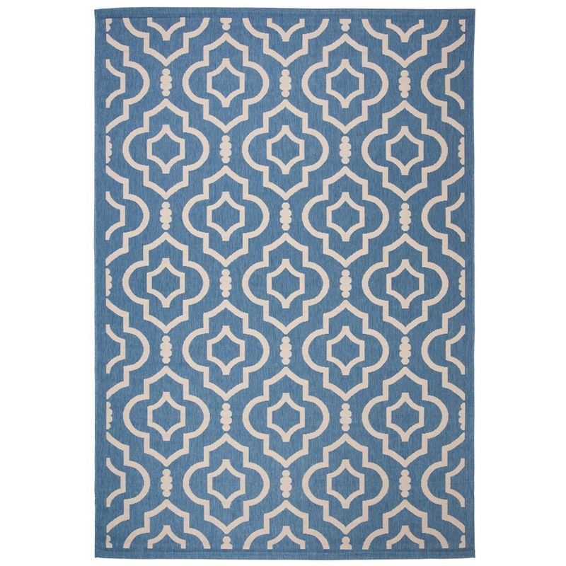 Blue and Beige Synthetic Flat Woven Reversible 5' x 7' Area Rug