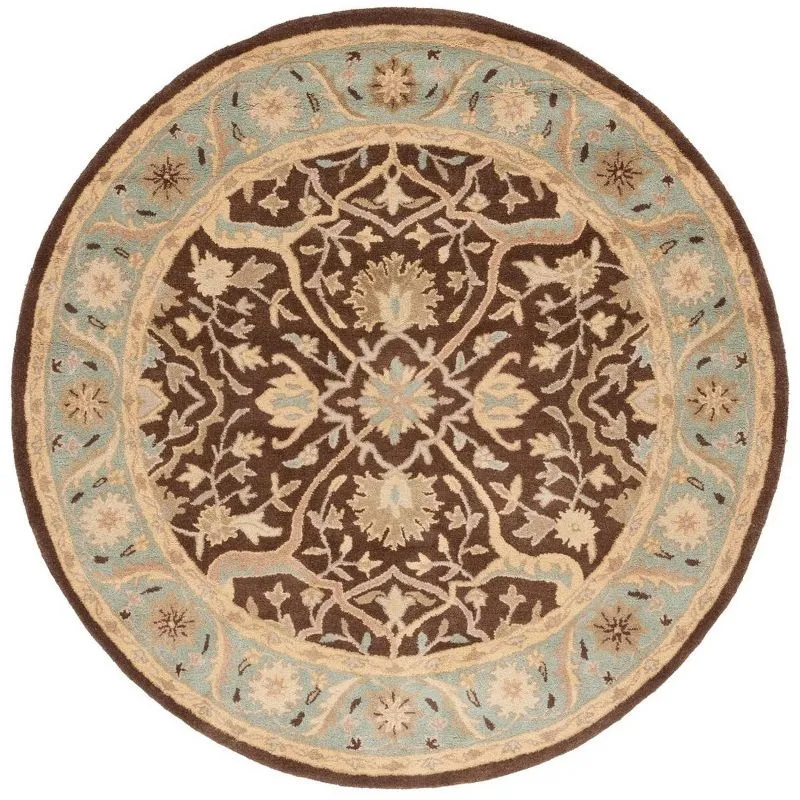 Handmade Round Blue and Brown Wool Tufted Area Rug