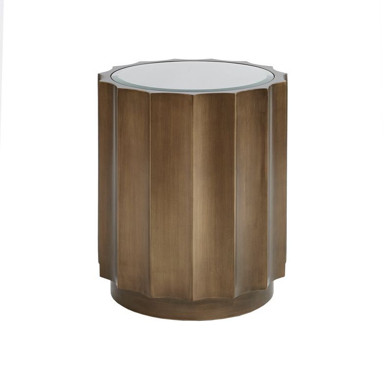 Valentina Scalloped Edge Round Accent Table in Bronze with Glass Top