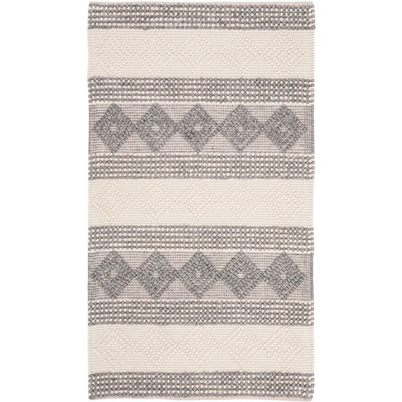 Handmade Gray and Ivory Wool Flat Woven Accent Rug