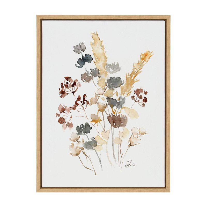 Wild Salvia Countryside Floral Canvas Print with Natural Frame