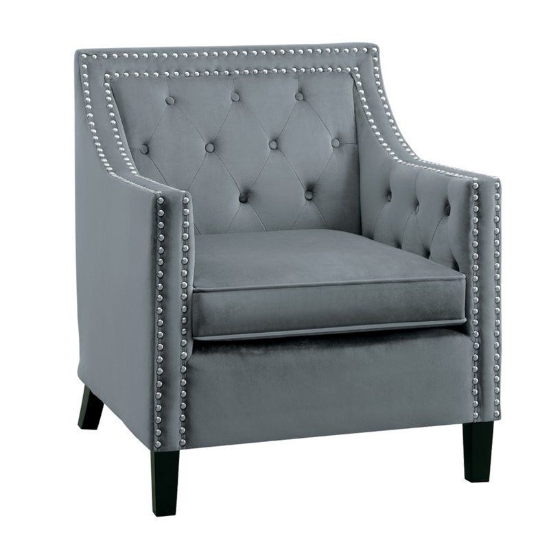 Grazioso Gray Velvet Upholstered Accent Chair with Nailhead Trim