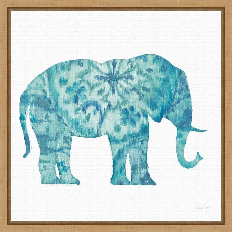 Teal Elephant Bohemian Canvas Print with Natural Frame, 16" x 16"