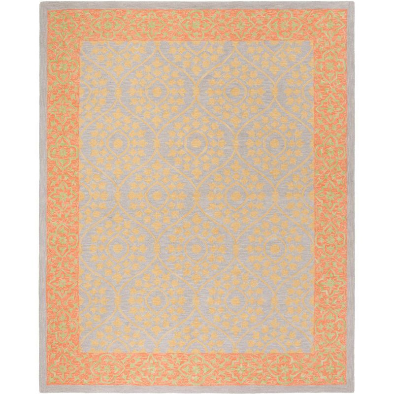 Ivory and Orange Floral Wool 8' x 10' Area Rug