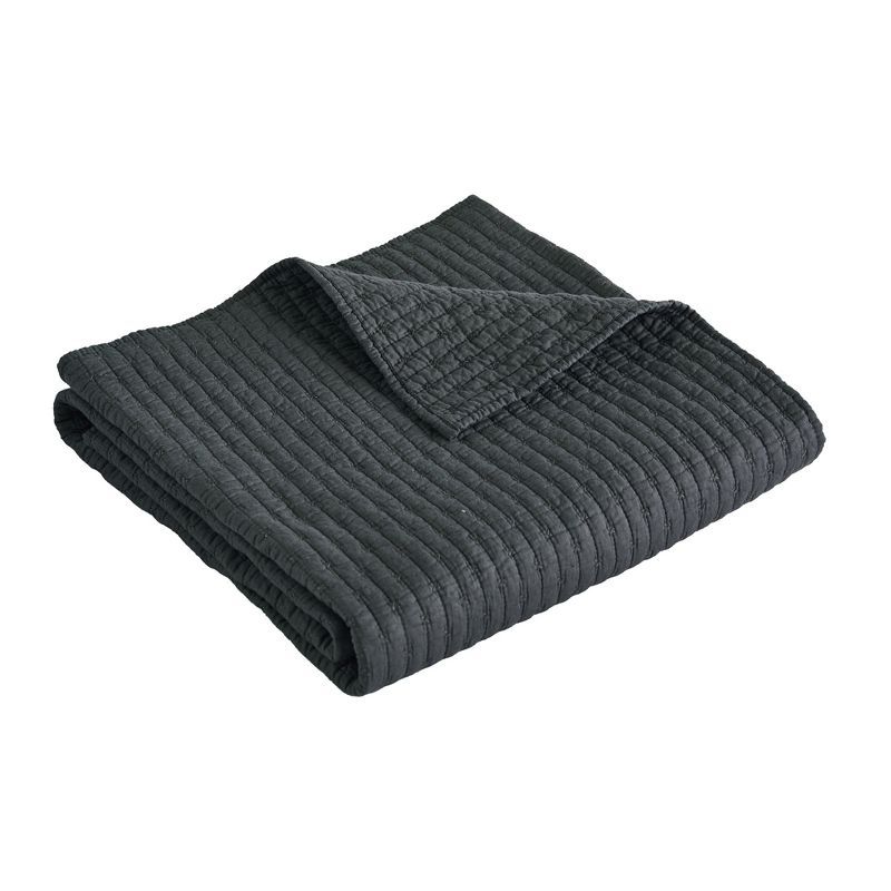 Charcoal Gray Cotton Quilted Reversible Throw Blanket