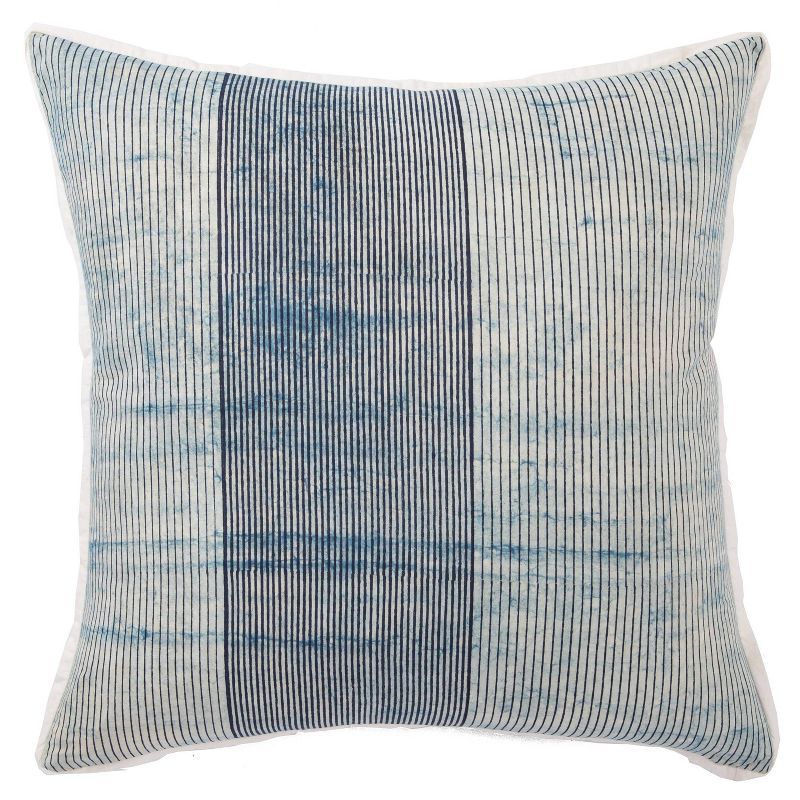 22" Blue and White Striped Cotton Square Throw Pillow