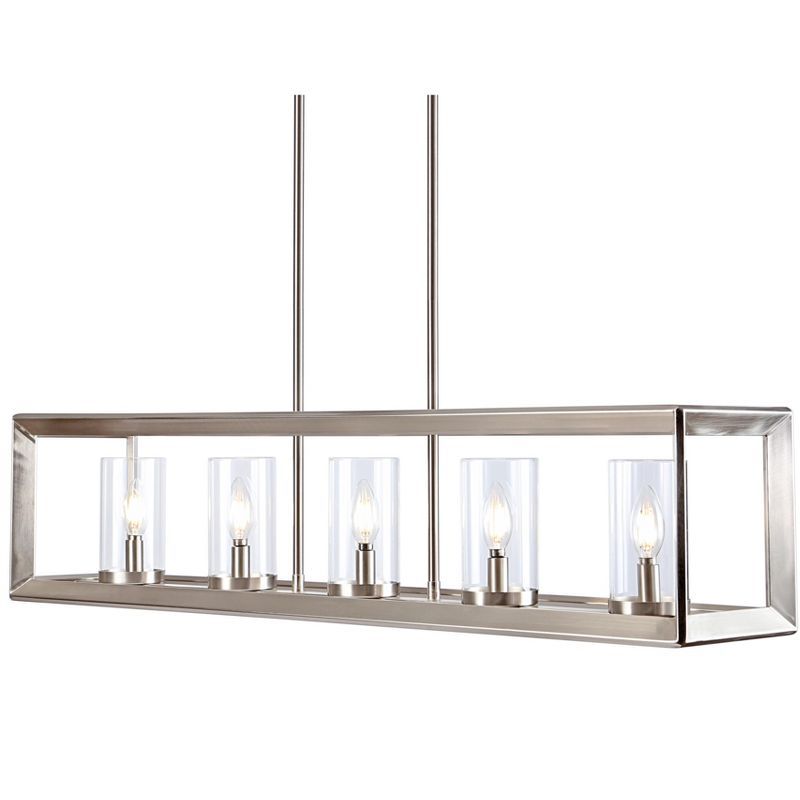 Anna 38.5" Nickel Linear 5-Light LED Glass Pendant