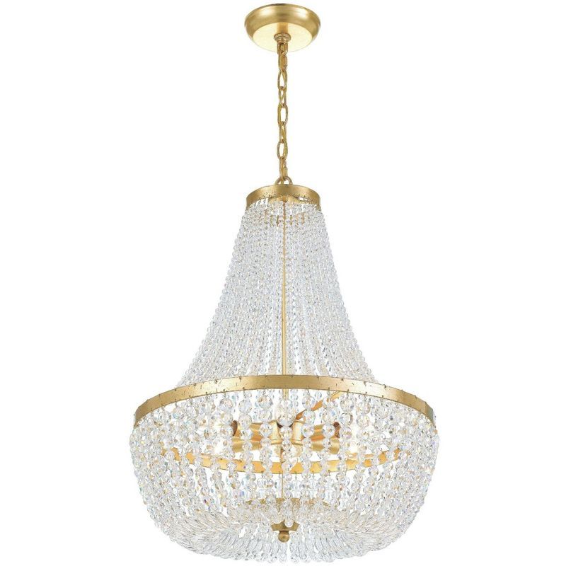 Mini Antique Gold 6-Light Chandelier with Natural Wood Beads