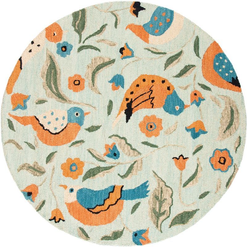 Handmade Blue Floral Wool Round Area Rug