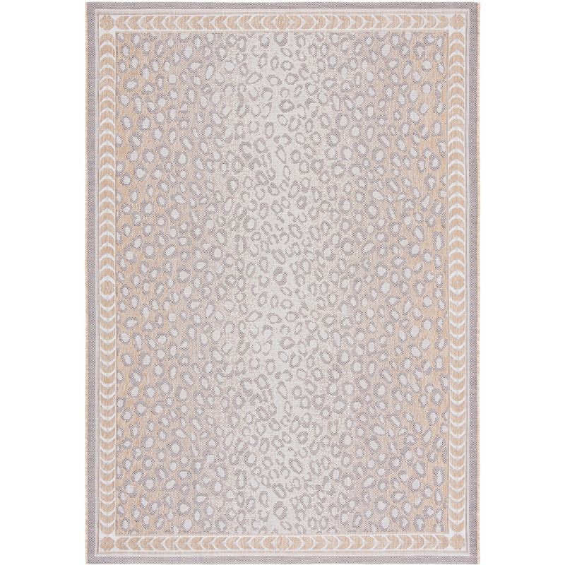 Beige and Gold Round Non-Slip Synthetic Area Rug