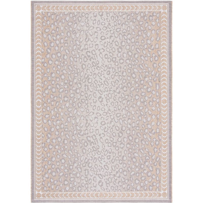 Beige and Gold Round Non-Slip Synthetic Area Rug