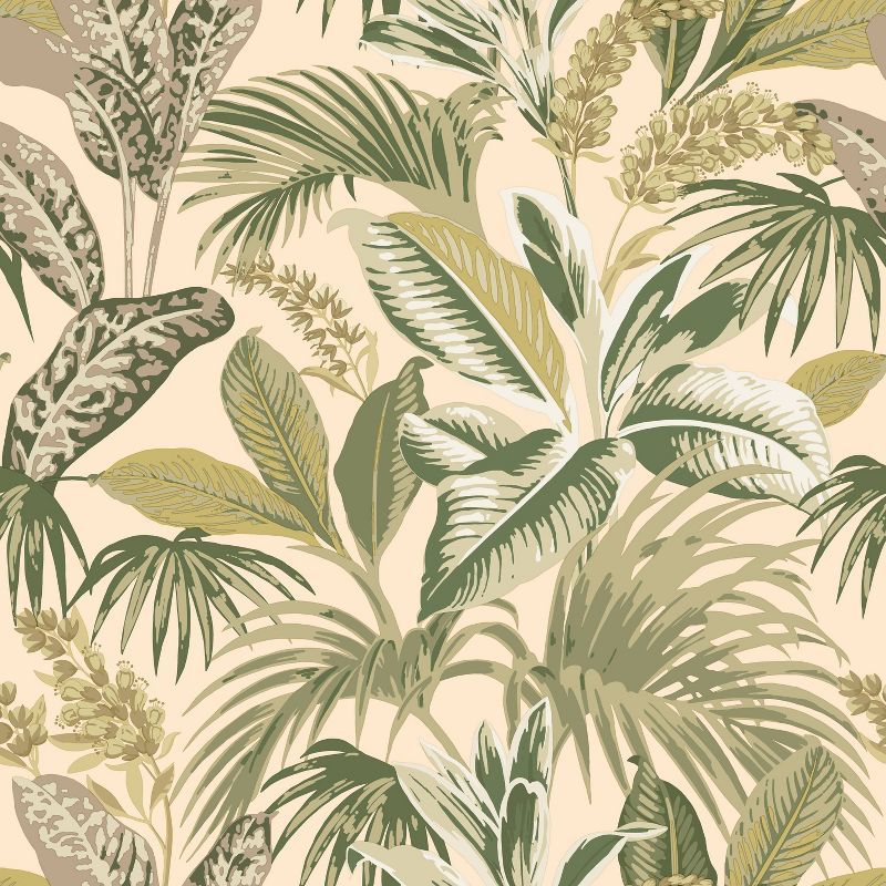 Tropical Green and Beige Vinyl Peel and Stick Wallpaper Roll