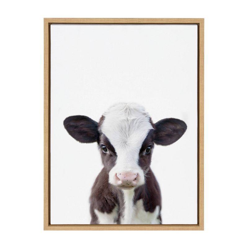 Natural Framed Baby Cow Portrait Canvas Art, 26.69" x 21.63"