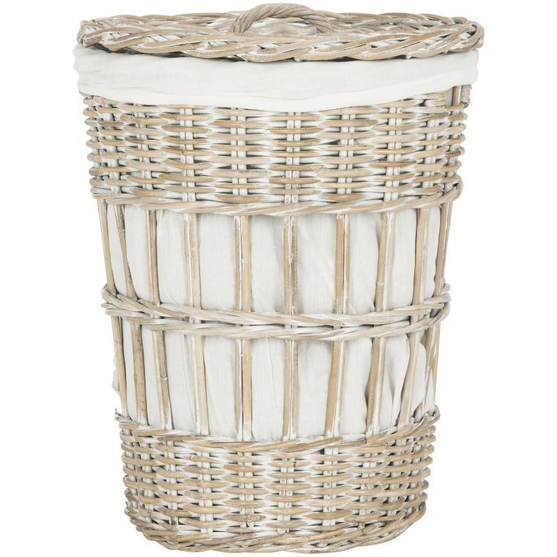 White-Washed Kubu Upright Hamper with Lid