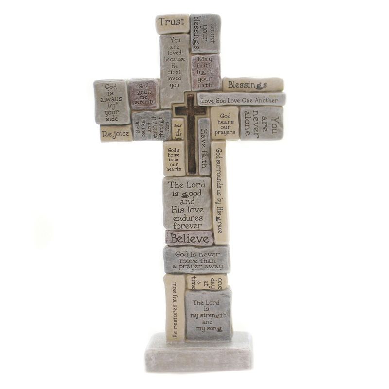 Inspirational Crossword 15" Resin Table Cross with Encouragement Words