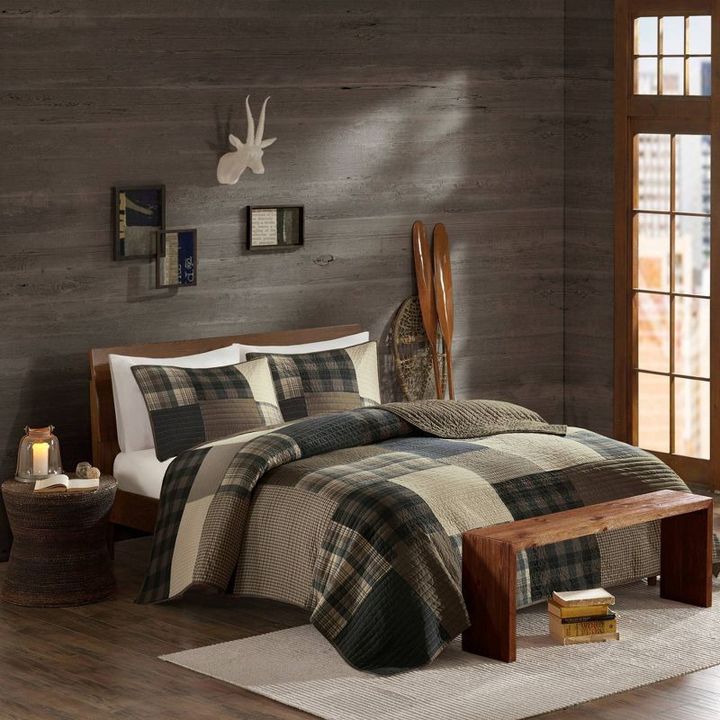 Winter Hills Twin Brown Cotton Reversible Quilt Set