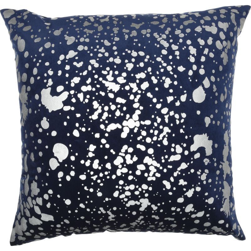 Navy and Silver Embroidered Square Throw Pillow, 18" x 18"