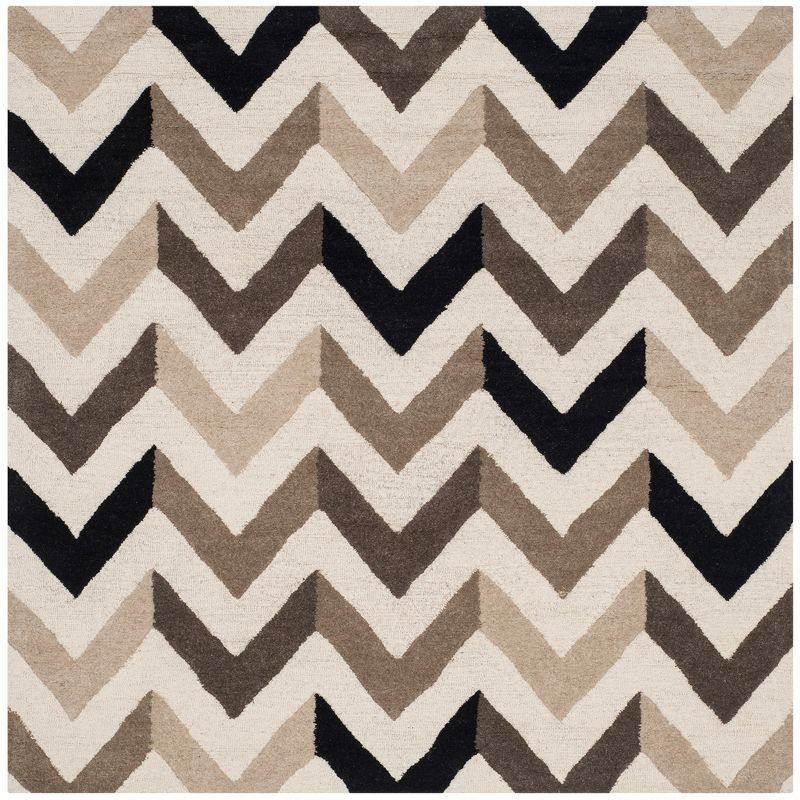 Ivory and Black Hand-Tufted Wool Square Area Rug