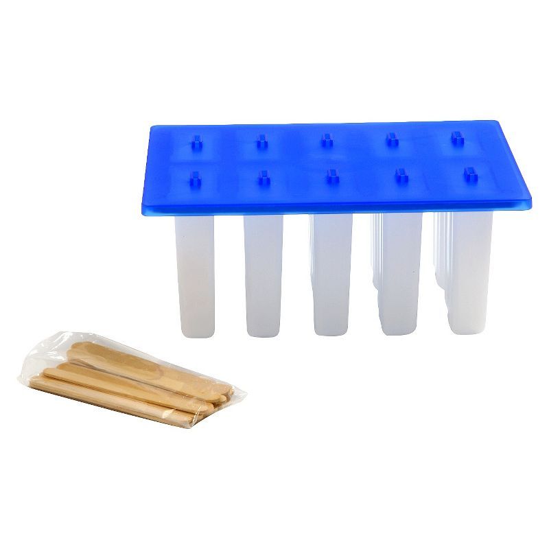 Blue and White BPA-Free Plastic Popsicle Maker with Wooden Sticks