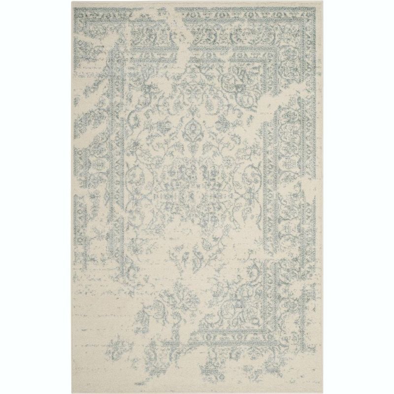 Ivory and Slate 4' x 6' Rectangular Washable Area Rug