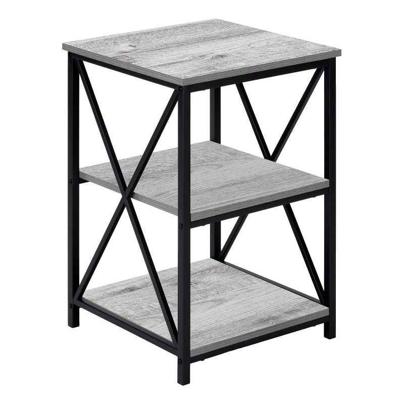 Modern Industrial Black Metal & Grey Wood Square Side Table