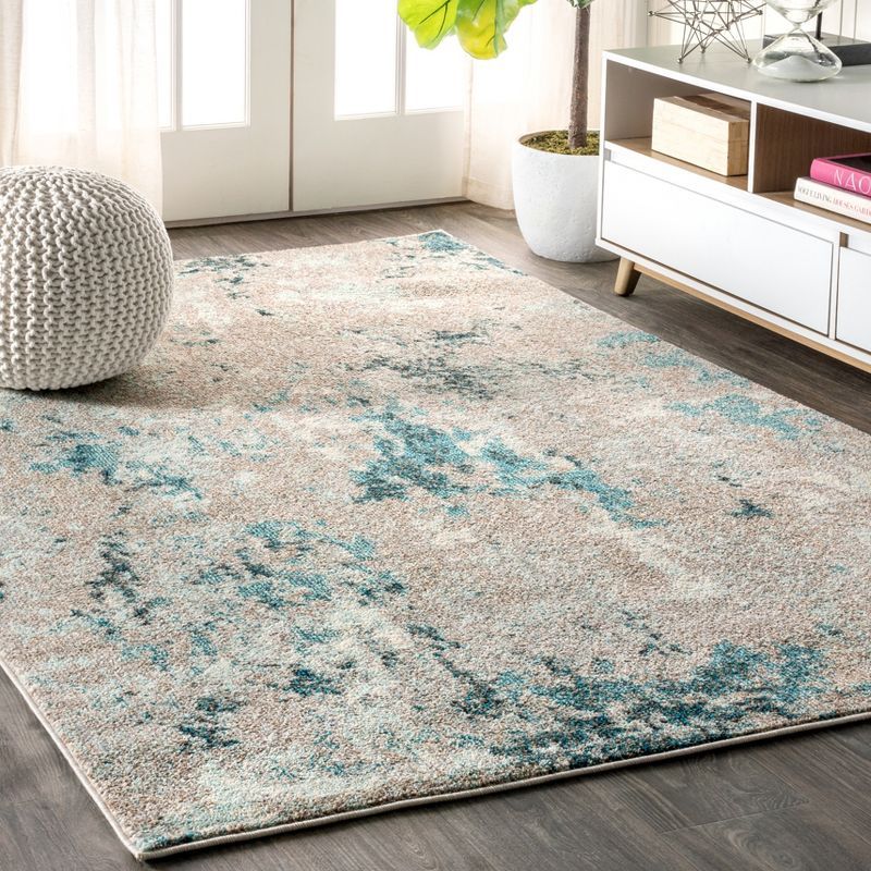 Contemporary Blue and Gray Abstract 4' x 6' Area Rug