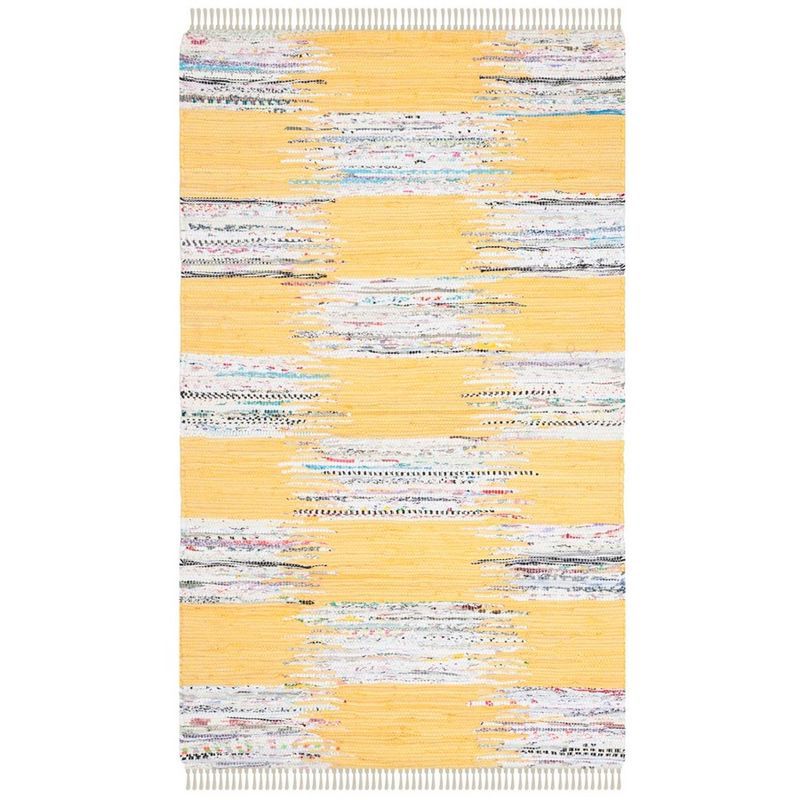 Yellow and Multicolor Handwoven Wool Cotton Area Rug, 3' x 5'